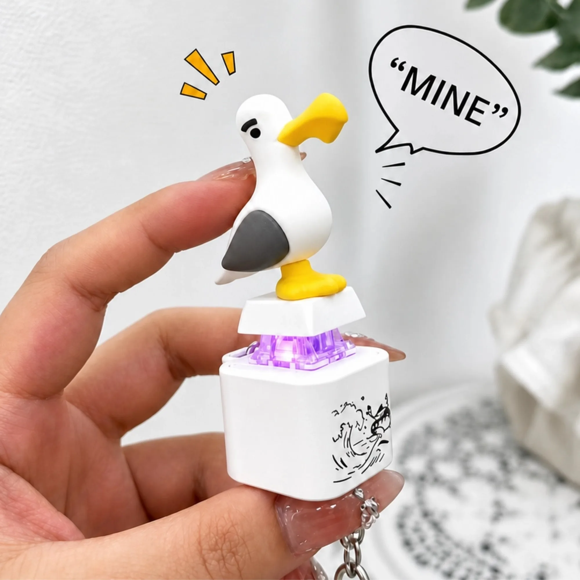 1pc Seagull Mine Sound Button Keychain Rechargeable Fidget Clicker with Real Sound and LED Light  Funny Gifts for Friends