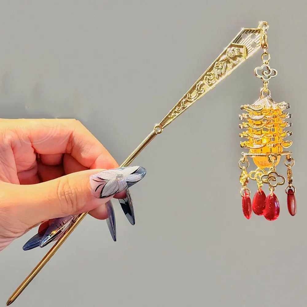 

Sweet Ancient Style Lantern Hairpin LED Light Pearl Glowing Hair Stick Tassel Hair Fork Hanfu Hair Clip Daily