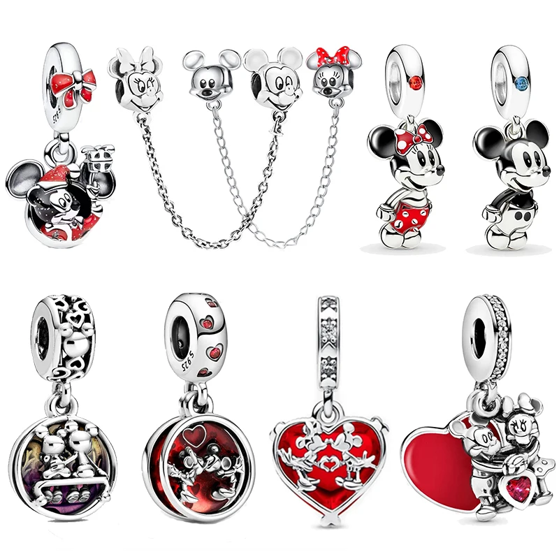 925 Encantos de Prata para DIY Pulseiras, Beads, Disney, HEROCROSS Alliance, Mickey Mouse, Minnie, Ley, Fits Pandora Pulseiras, Presentes Jóias