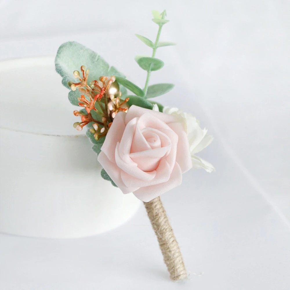 Boutonniere Bunga Pergelangan Tangan Korsase Pernikahan Aksesoris Bridesmaid Buatan Sutra Daun Mawar untuk Dekorasi Pernikahan