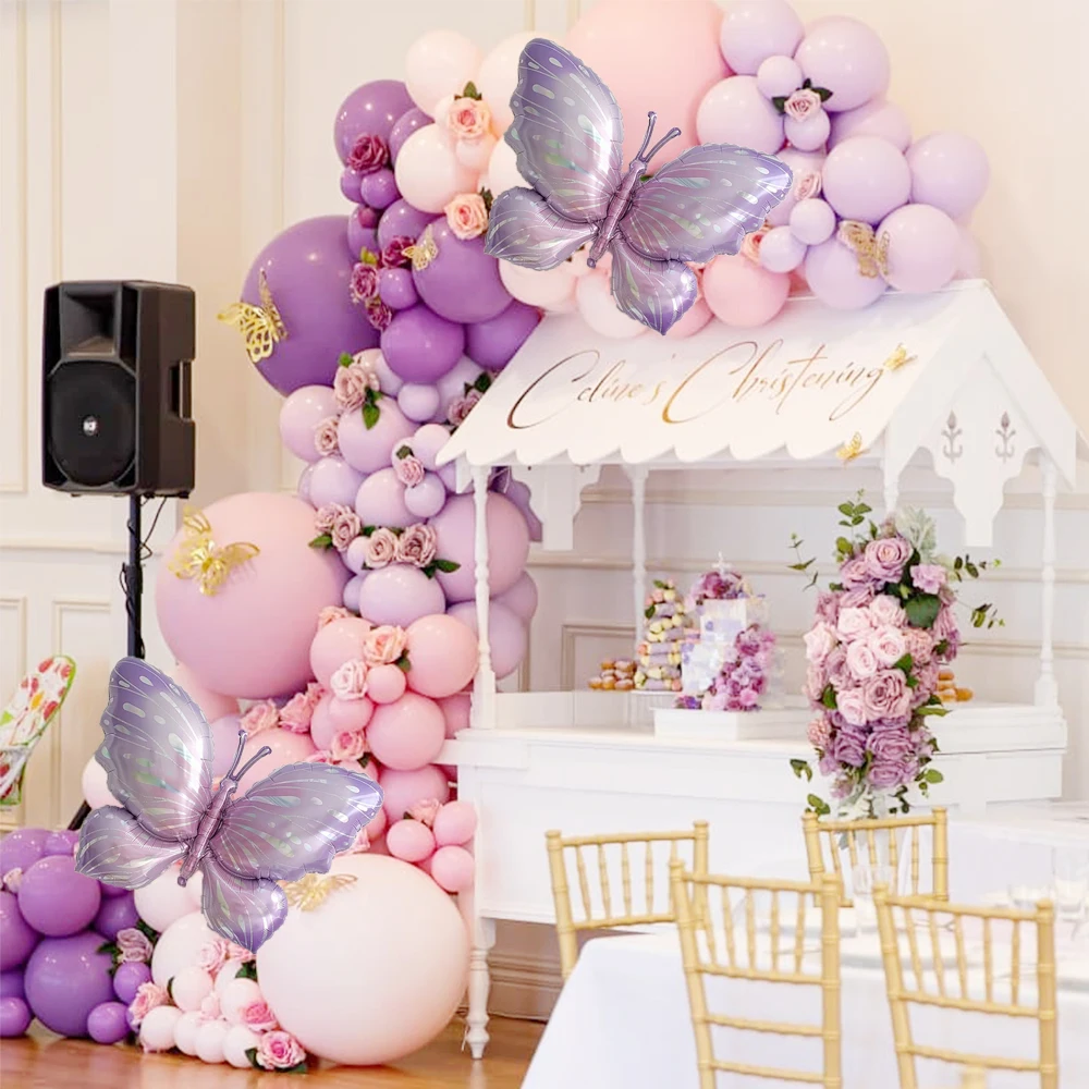 110pcs Macaron Pink Purple Butterfly Balloons Garland Arch Kit Girl Baby Shower Wedding Butterfly Birthday Party Decor Globos