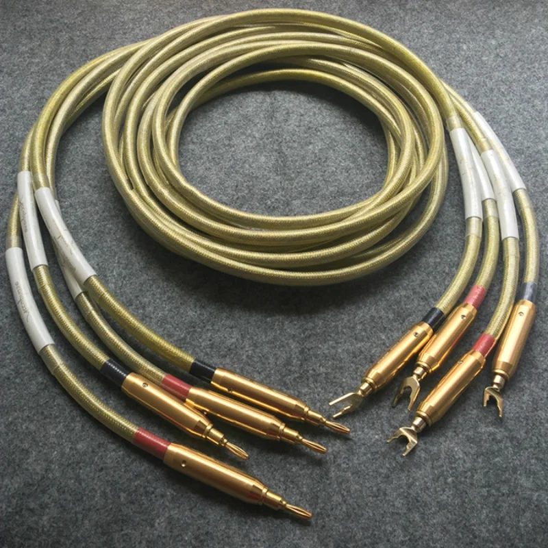 1Pair High Quality New Audio Golden Speaker Cable Banana / Spade Plug
