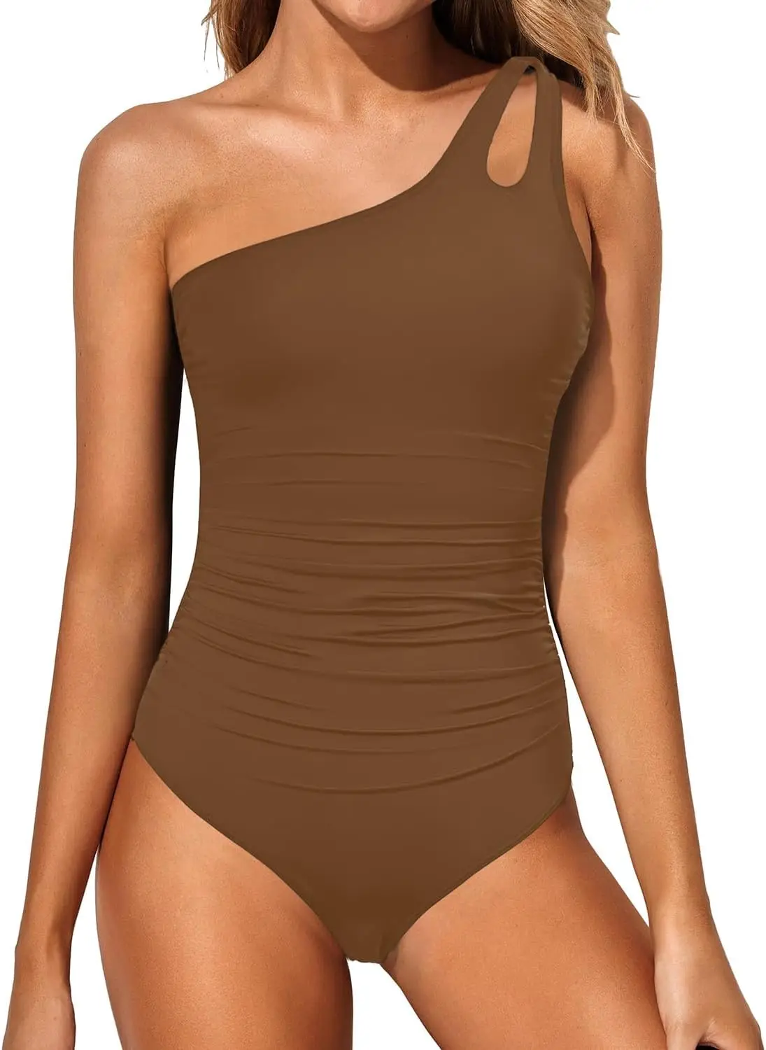 ZENFLEX One Shoulder One Piece Swimsuit for Women Tummy Control Bathing Suits Modest Full Coverage Keyhole Swimwear