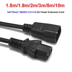 IEC C13 to C14 Power Extension Lead Cable 18AWG 1.5m 3m 5m 10m Power Extend Cord For Desktop Power Distribution Unit PC Computer