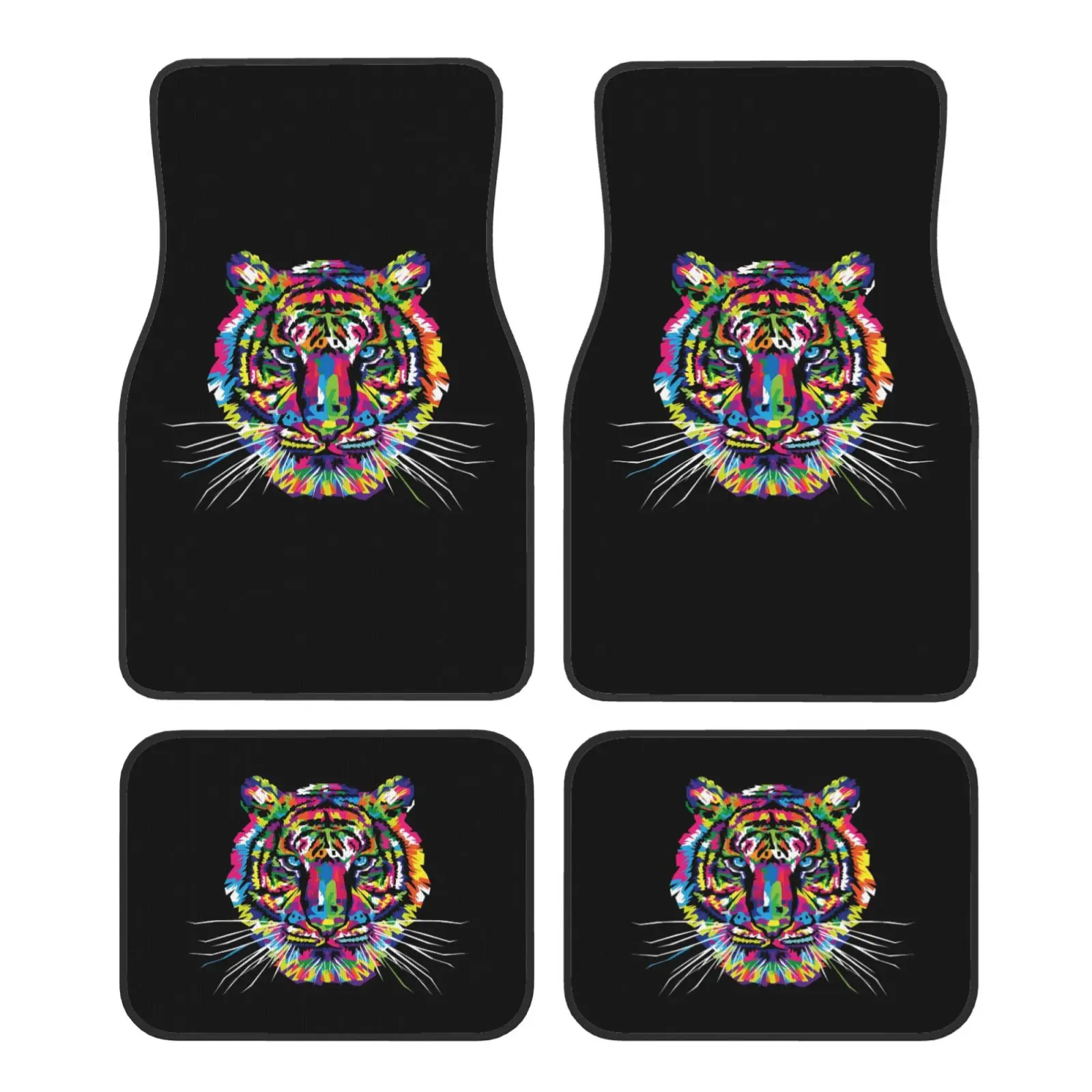 

Красочные автомобильные коврики с тигровым принтом, набор из 4 автомобильных передних и задних ковров, нескользящие автоматические коврики для ног, универсальные, подходят для фургона, грузовика, внедорожника