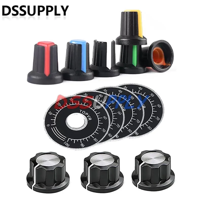 10PCS Potentiometer Knob Cap(copper Core) 15X17mm 6mm Shaft Hole AG2 Yellow Orange Blue White Red WTH118 WH148 MF-A03 0-100 Dial