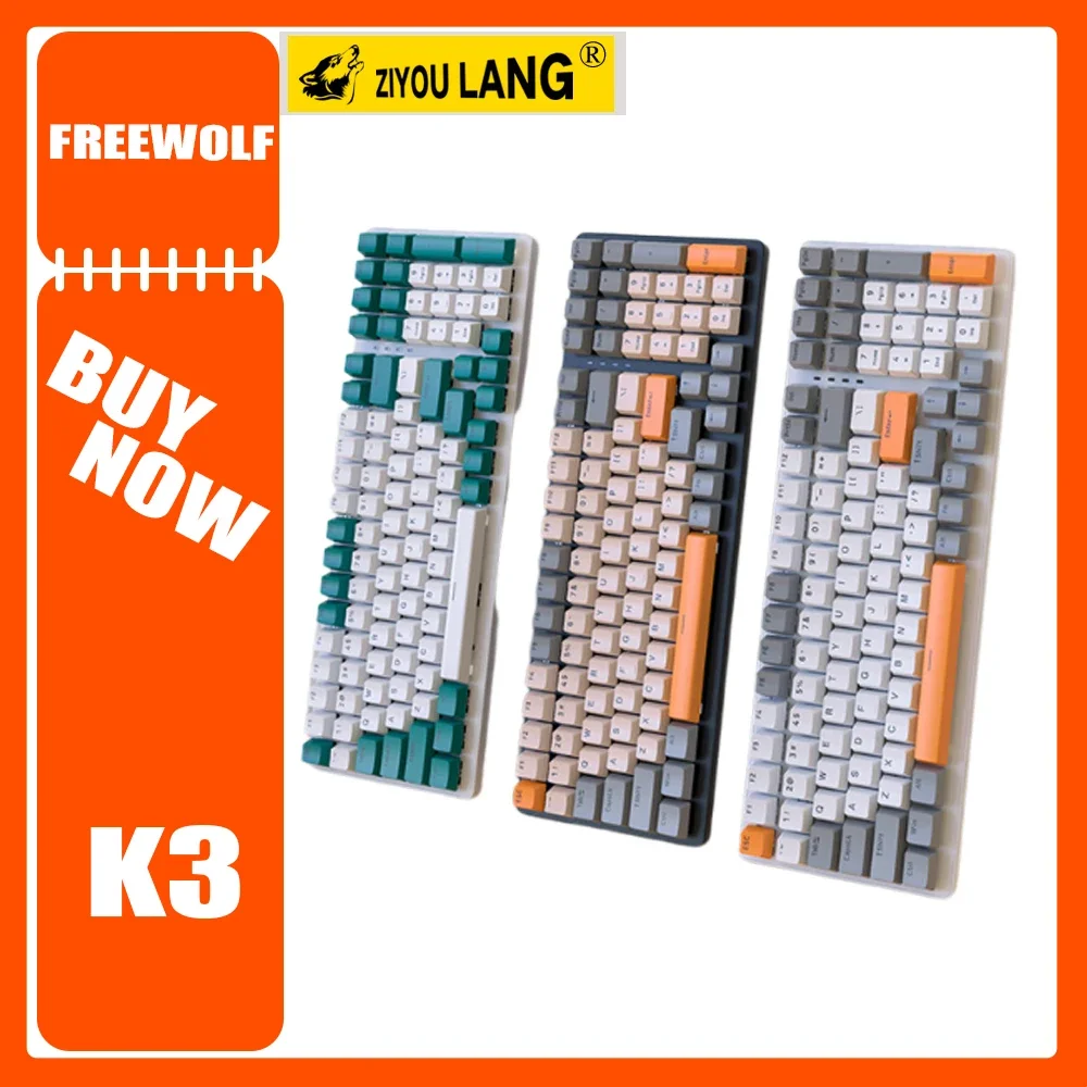 Freewolf K3 Mechanical Keyboard 100Keys Hot Swap RGB Customized Wired Gaming Keyboard Ergonomics Type-C Pc Gamer Accessories