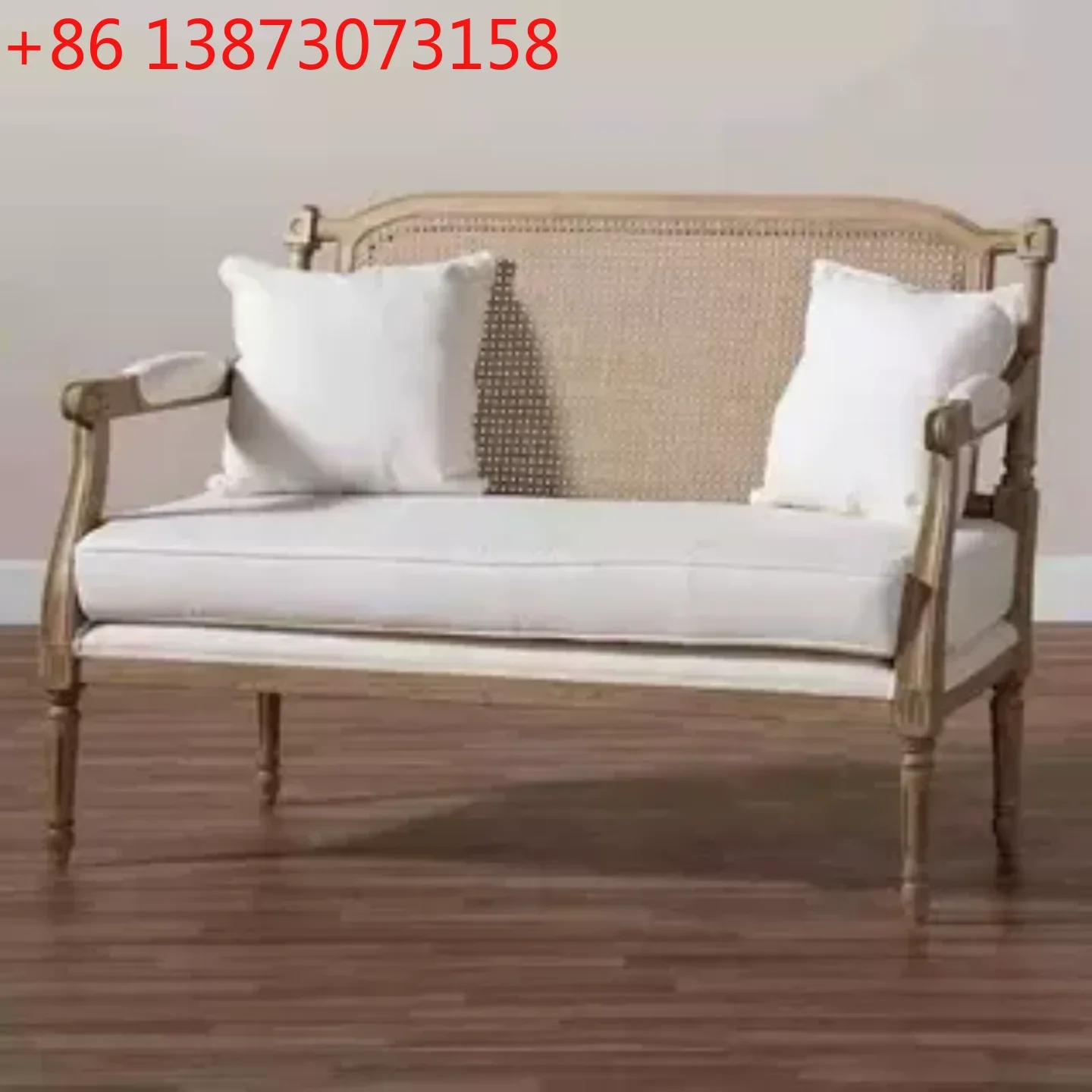 

French solid wood rattan double sofa retro old single leisure chair living room hotel villa custom sofa