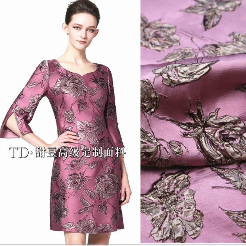 Gold Silk Brocade Jacquard Fabric Yarn-dyed Peony Embossed Dress Fashion Trench Coat European Brand Design Sew Wholesale Cloth