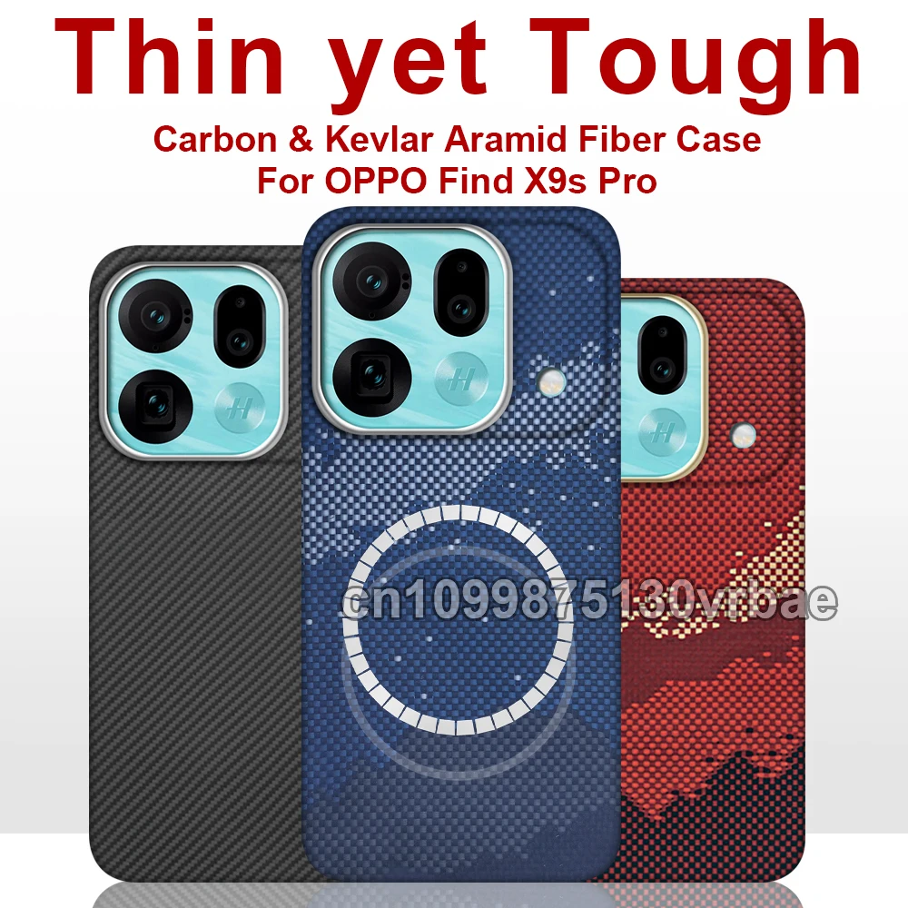 Mocne magnetyczne etui do Oppo Find X9S Pro, cienkie magnetyczne etui z włókna aramidowego i karbonu, etui Kevlar, odporne na wstrząsy etui ochronne.