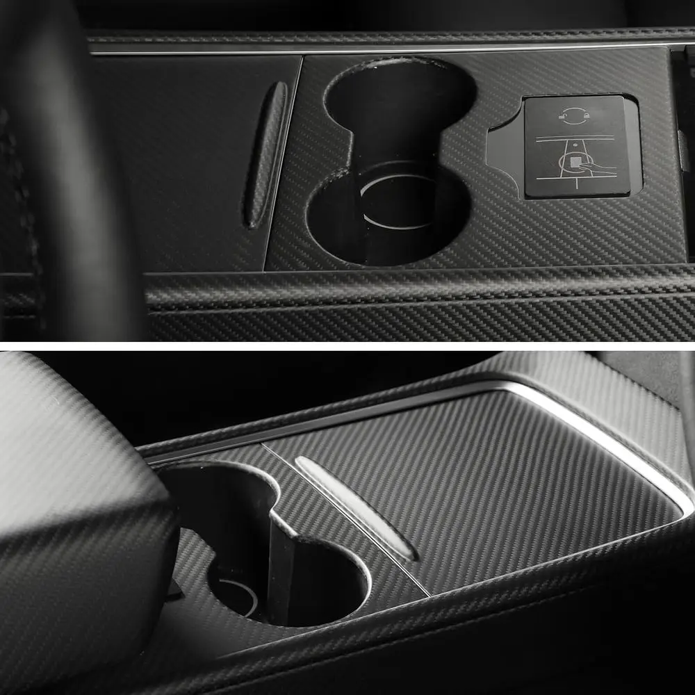 Center Console Wrap Compatible with Tesla Model 3 Model Y 3K Real Carbon Fiber Console Cover Interior Decoration Wrap Kit 2PCS A
