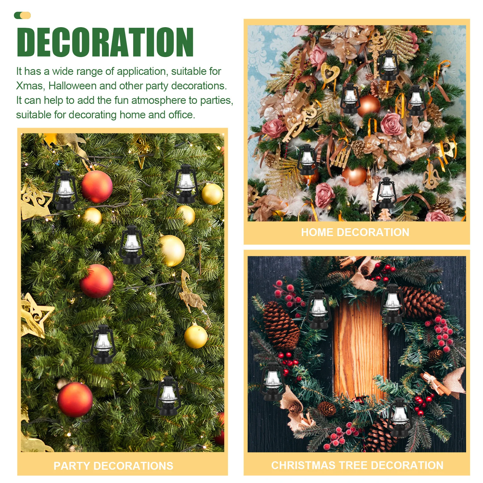 

10Pcs Simulation Lamp Decor Retro Inspired Mini Lantern for Holiday Party Lighting Home Office Christmas Decoration