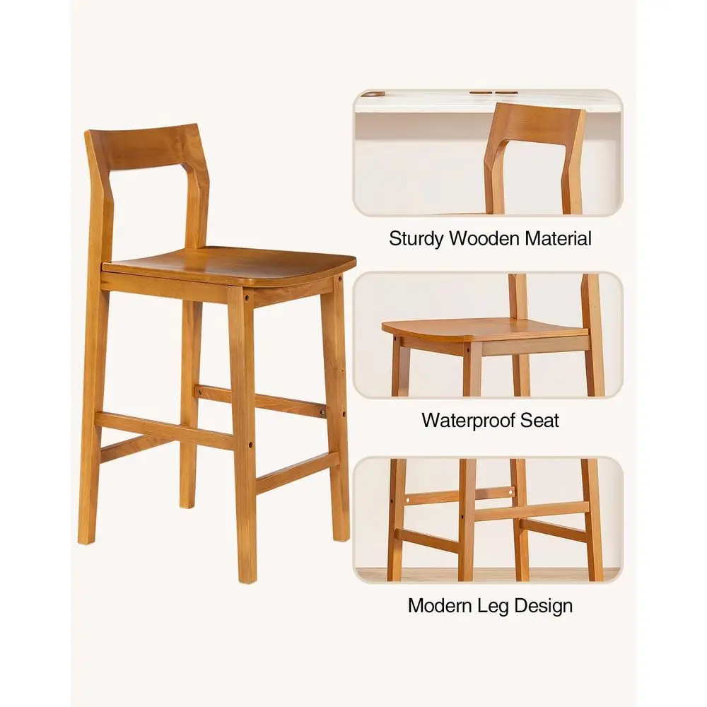 Conjunto de 4 bancos de bar modernos de madeira com altura de balcão, cadeiras sem braços estilo fazenda com encosto e apoio para os pés, acabamento em carvalho escuro para Ki