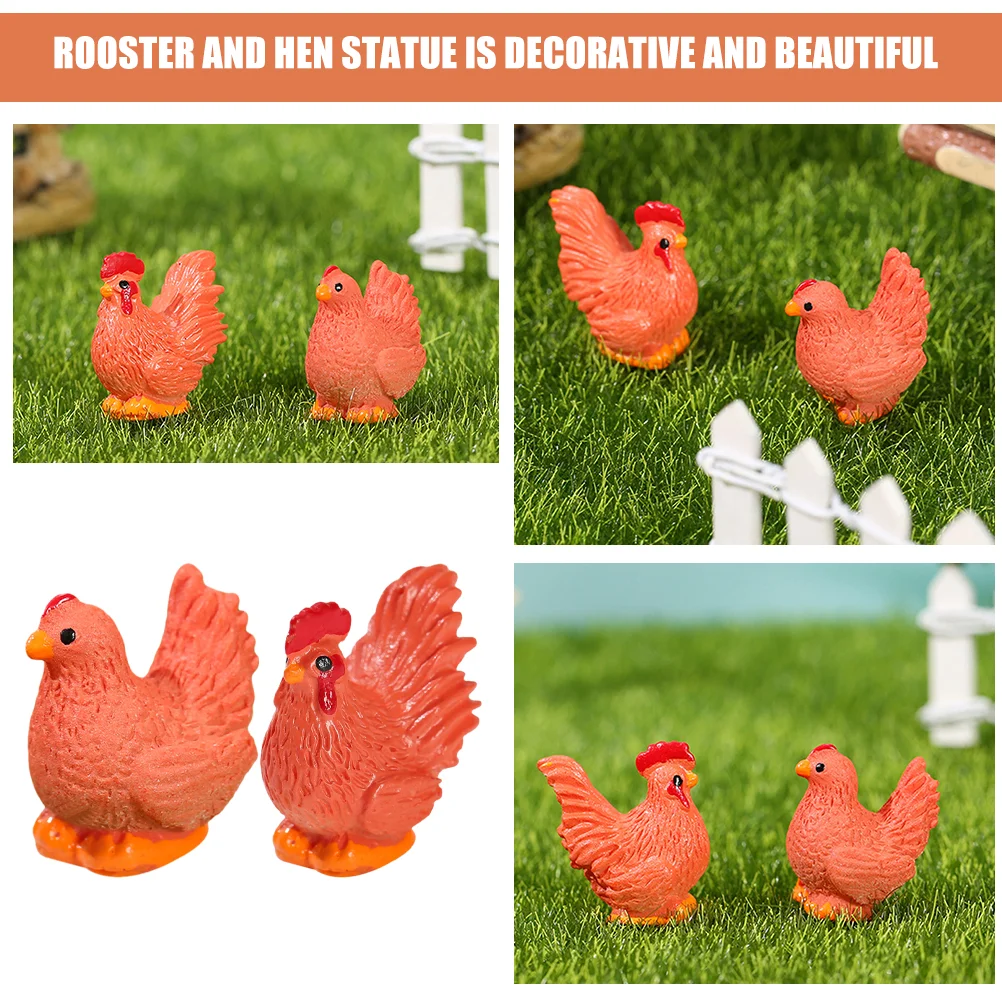 10 Pcs Miniature Micro Landscape Ornament Cock Household Garden Decoration Chicken Cupcake Toppers Resin Figurine