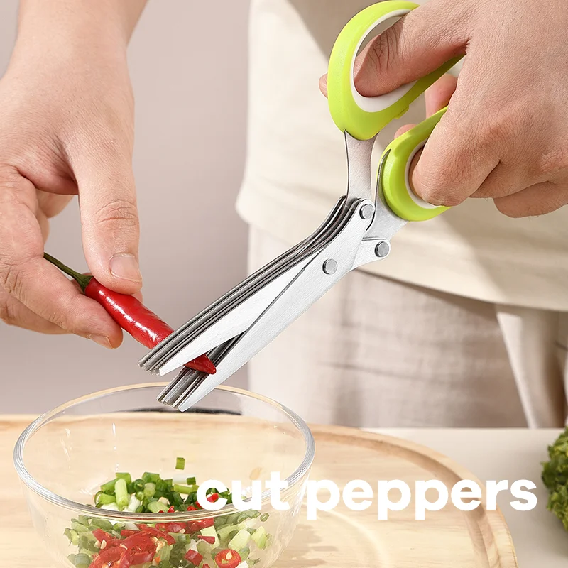 Herb Scissors 5 Blade - 5枚刃ステンレス製ハーブはさみ、多機能キッチンはさみ、ネギ、ハーブ、野菜のカットに最適な鋭利なツール