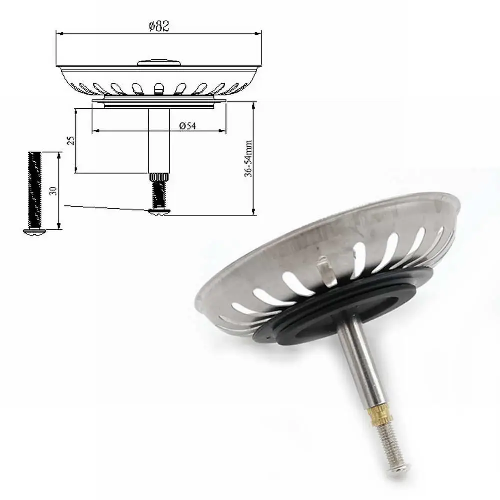 1pc 82mm Stainless Steel Strainer Kitchen Sink Strainer Waste Plug Adjustable 30mm/50mm Screw Water Basin Drain Stopper Filter