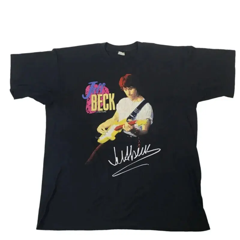 Vintage Jeff Beck Guitar Shop Signed Black All size S to 234XL T-Shirt High Quality 100%Cotton Short Sleeve