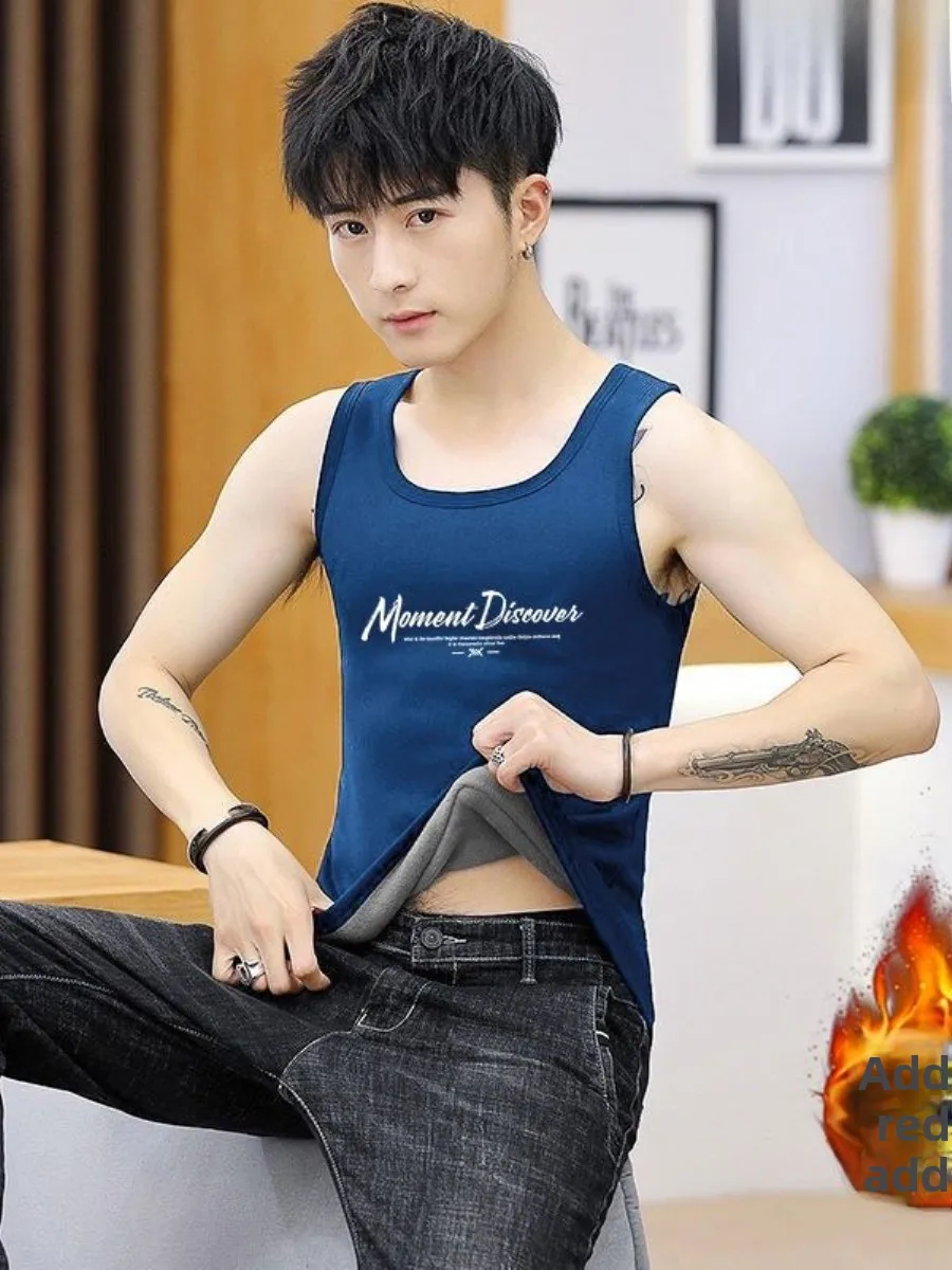 

IMCRASY Men's Fce Lined Thiened Autumn Winter Warm Vest Casual round Ne Underwear Worn inside Faion Urban Sle