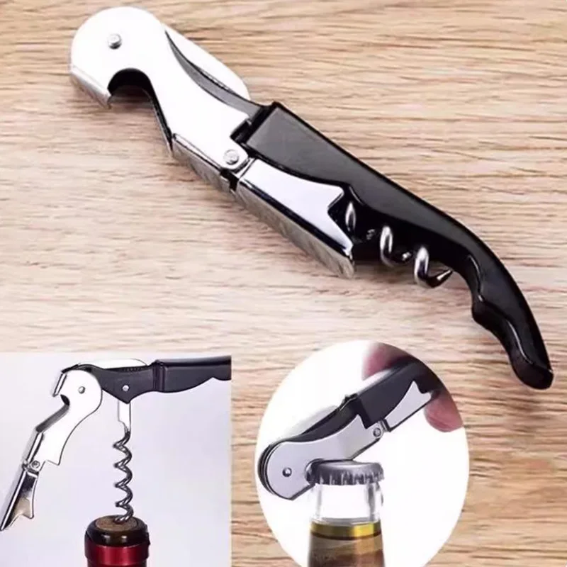 Three-in-one Hippocampus Wine Opener Stainless Steel Corkscrew and Bottle Cap Cutter Portable Wine Cork Remover Kitchen Gadgets