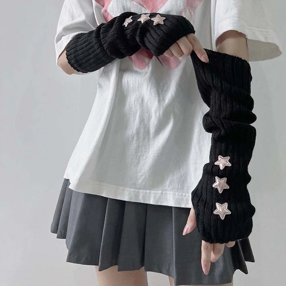 Mangas sin dedos de punto elástico, cubierta de brazo de estrella gótica Y2K de Color sólido, calentador fresco de Hip-hop, puño largo para Cosplay