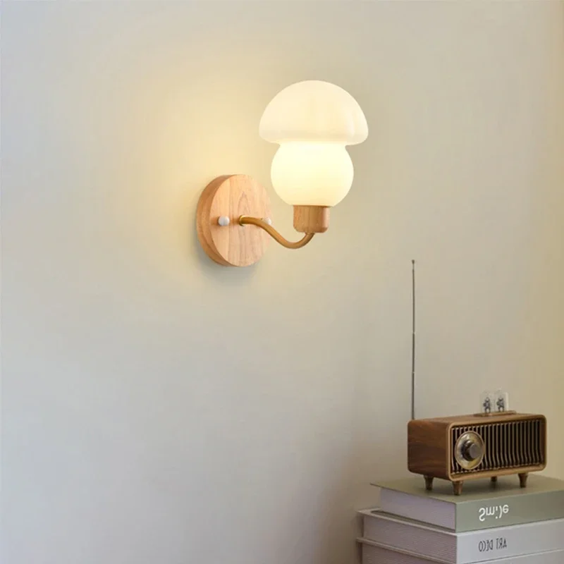 YECTSKINordic LED Wall Lamp Interior Lighting Bedroom Living Room TV Hallway Home Decoration Interior Mushroom Wall Light Sconce