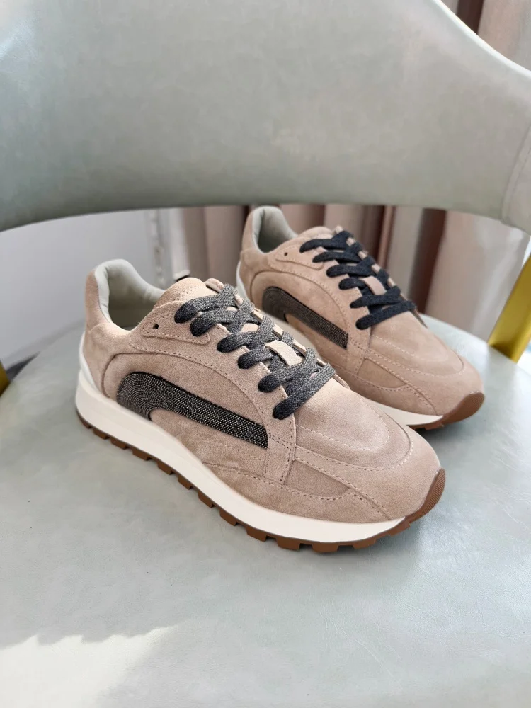 Women's Vulcanized Shoes Leather Beaded Casual Sneakers
