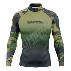 New Men's Surfing Shirt Camouflage Gradient Lycra Rashguard RIGHTTRACK Surf Sportswear Beach UV Protection Swimwear UPF50