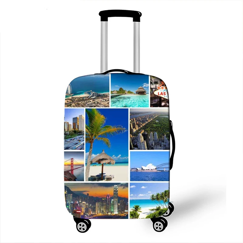 Tourist Attraction World Map Luggage Cover Plane Aeroplane Travel Accessories Eiffel Tower  Elastic Suitcase Protective Cover