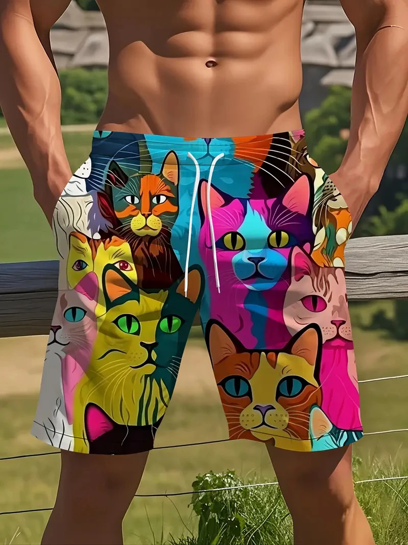 2025 Fashion Cute Cat Printed Beach Shorts For Men Women Sports Shorts Fashion Y2k Casual Summer Quick Dry Y2k Swimming Trunks