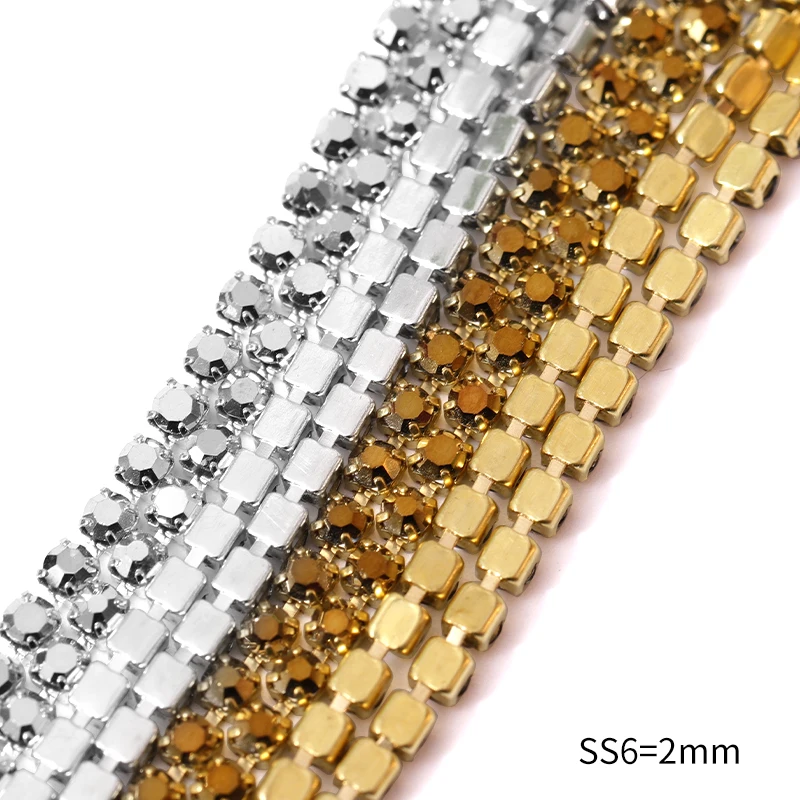 QIAO 10Yards argento/oro catena di Strass Glitter cristallo Strass Trim colla-On catena di Strass fai da te per accessori di abbigliamento