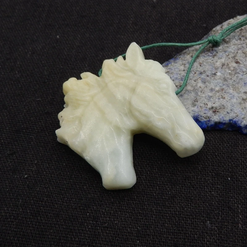 Natural Amazonite Carved Horse Head Pendant Bead,Semiprecious Fashion Jewelry, Necklace Accessories, 42x40x8mm, 23g