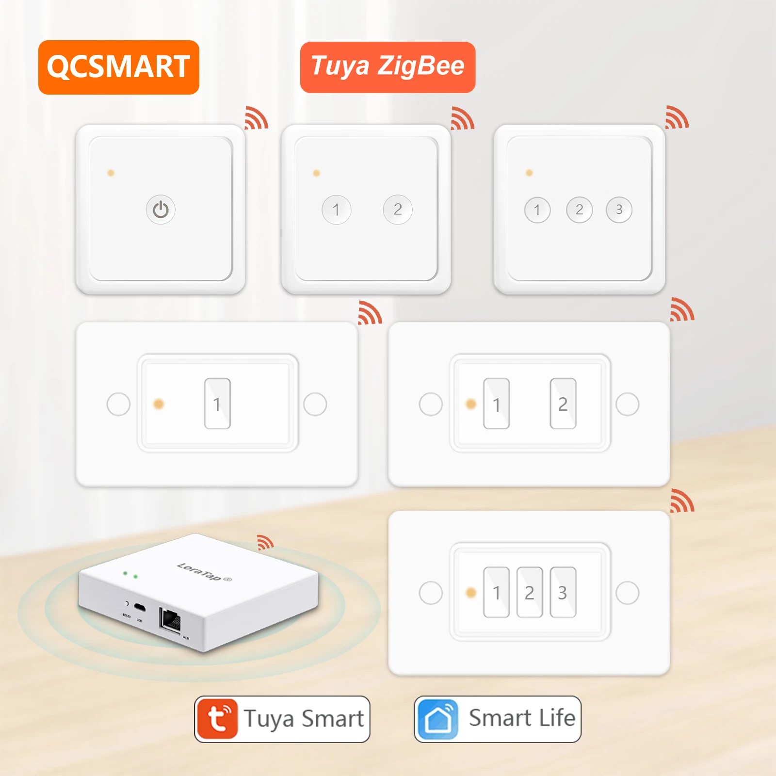 QCSMART Tuya Smart Life ZigBee 3.0 Drahtlose Tragbare Drucktaste 1,2,3 Gang EU UNS Fernbedienung Szene Schalter DIY Automatisierung