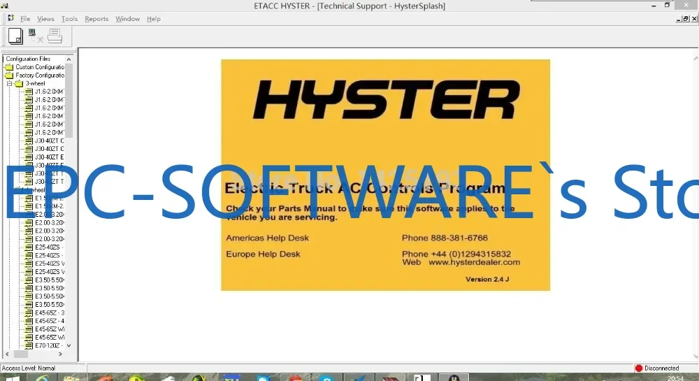 

EPC-SOFTWARE Hyster Electric Truck AC Controls Program ETACC v2.4K