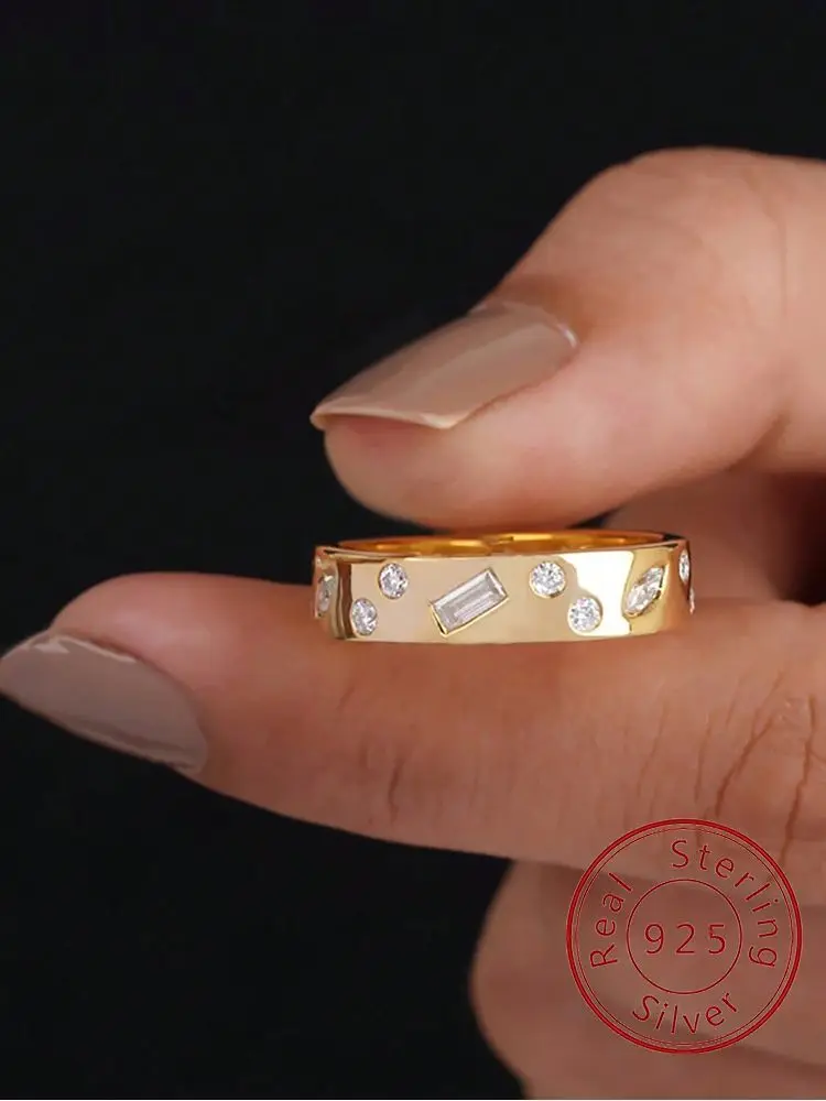 925 Sterling Silber Mode Goldene Geometrische Muster Zirkon Ring Für Frauen, Verlobung, Hochzeit Luxus Hohe Qualität Edlen Schmuck