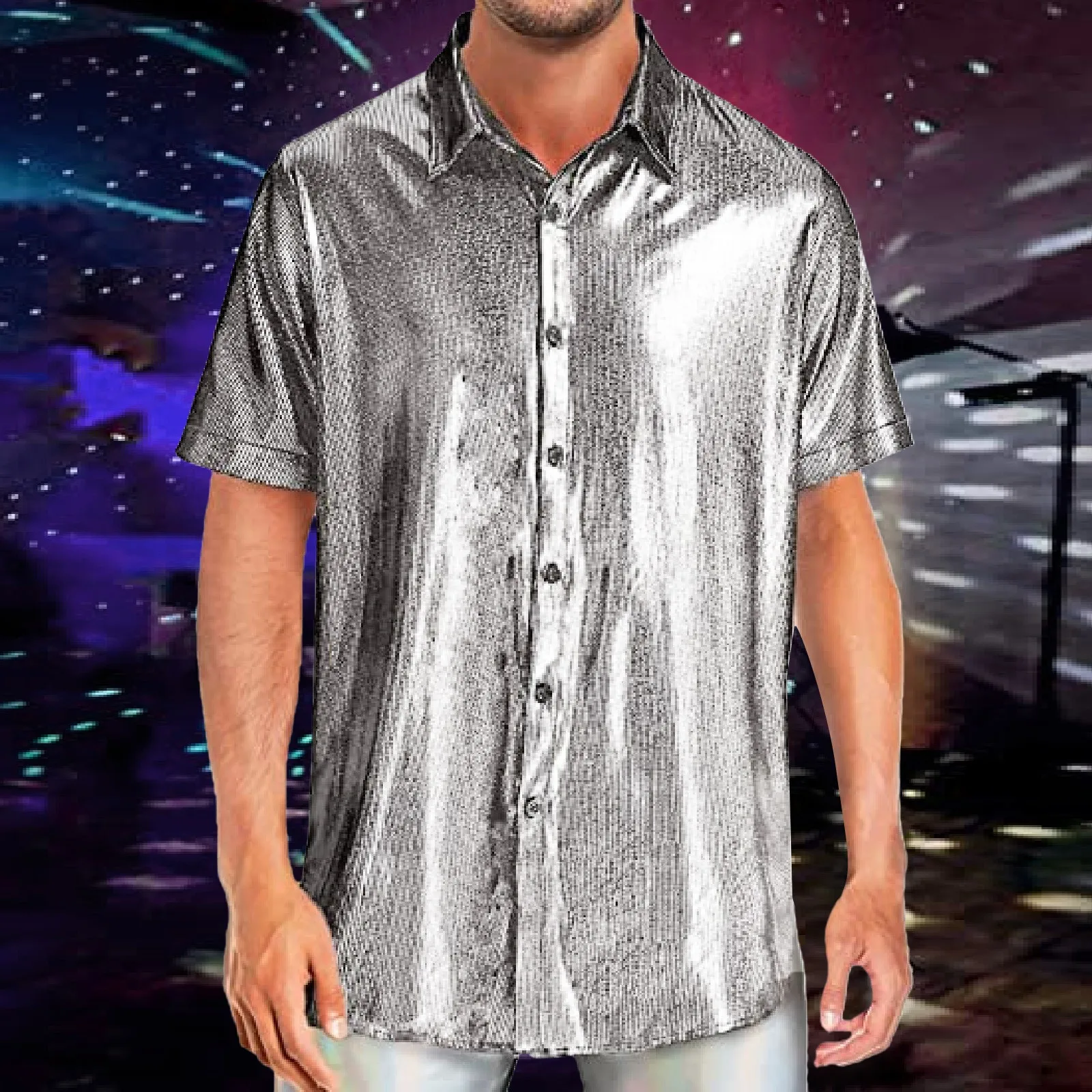 Mens Sequin Short Sleeved Shirt Slim Fashion Short Sleeved T Shirt Hipster Mens Bright Shirt Mens Long Sleeve Shirts Casual