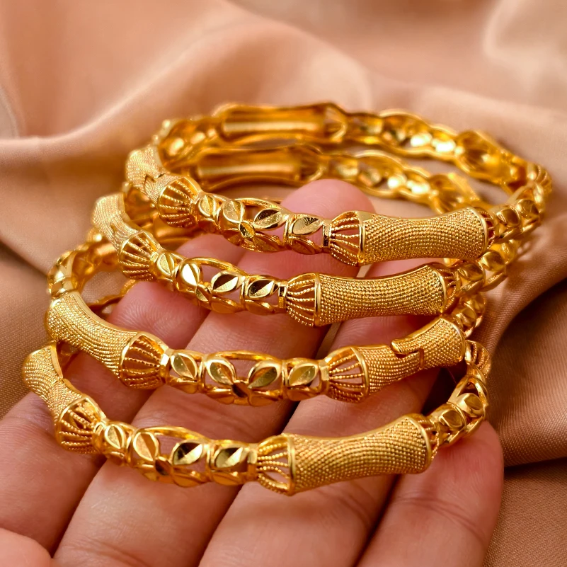 

African Party Jewelry Gifts Ethiopian Bangle Dubai 24K Gold Color Various Shapes Bracelet for Men and Women