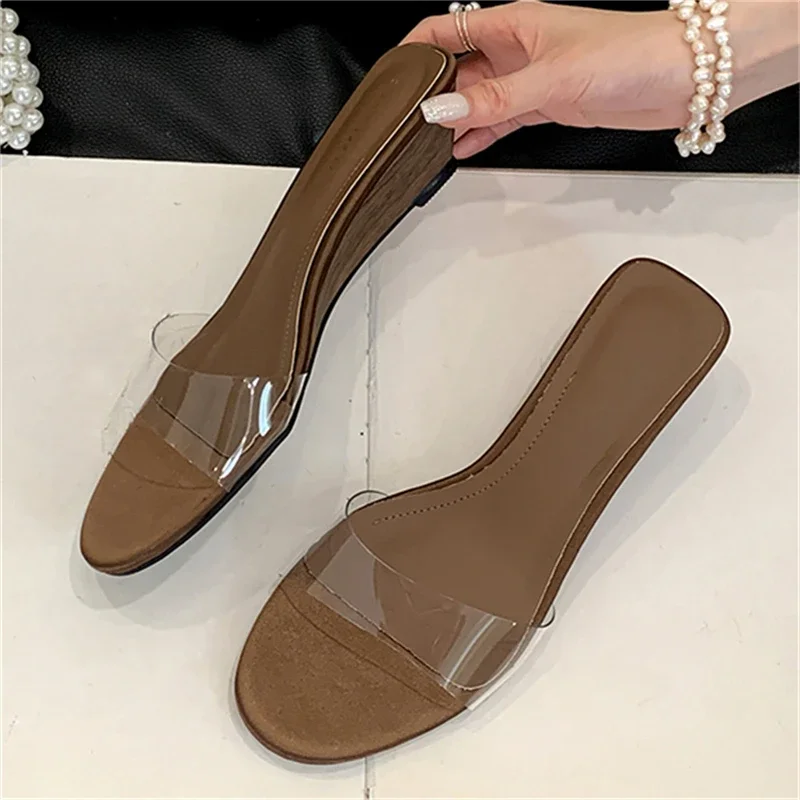 Eilyken 2026 New Summer PVC Transparent Wedges Open Toe Women Slippers Low Heels Banquet Dress Beach Female Shoes view 4