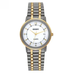 BERNY Titanium Men Watch Slim Lightweight 34mm Quartz Wristwatch Gold Tone Small Dial Casual Watches Male Clock Waterproof