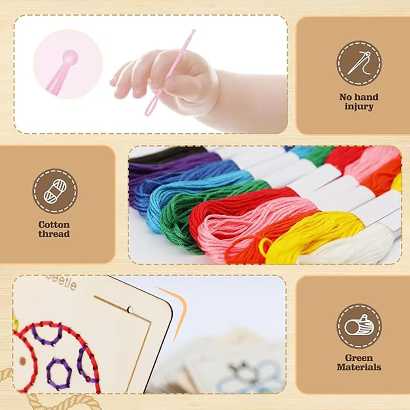 Wooden Lacing Toys Fine Motor Skill Montessori Sensory Toys Sewing Cards Lacing Playing Game for Kid Preschool Learning Activity