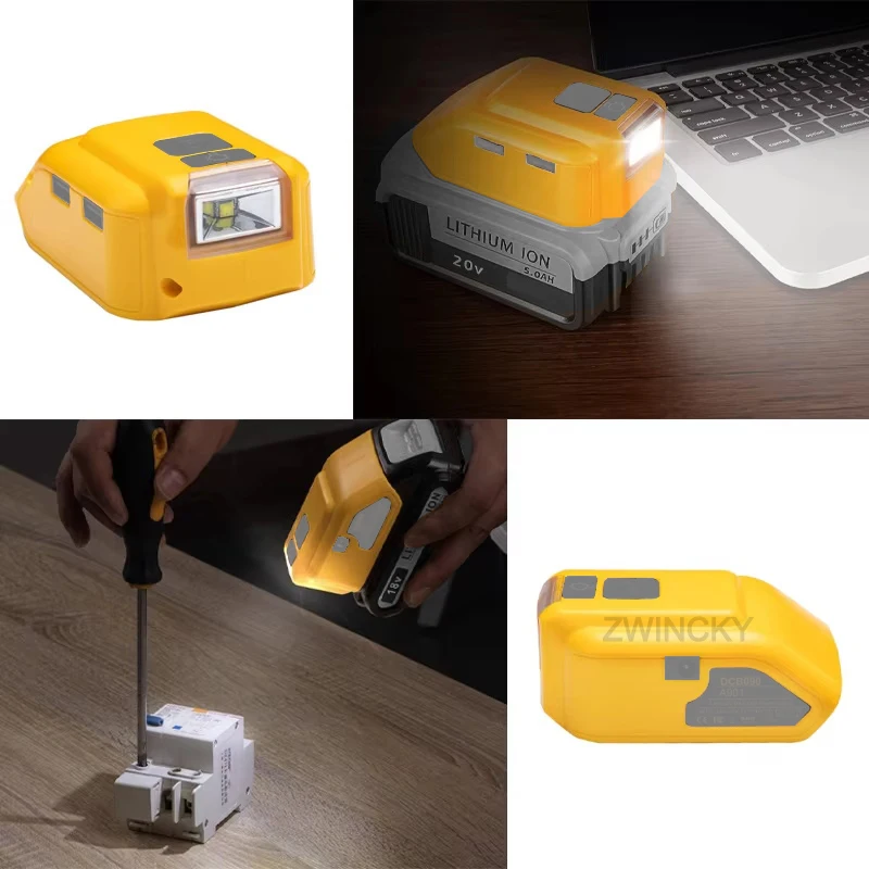 DCB090 Power Source Charger Converter Battery Adapter For Dewal 18V 20V Lithium Battery With USB Type C DC 12V LED Work Light
