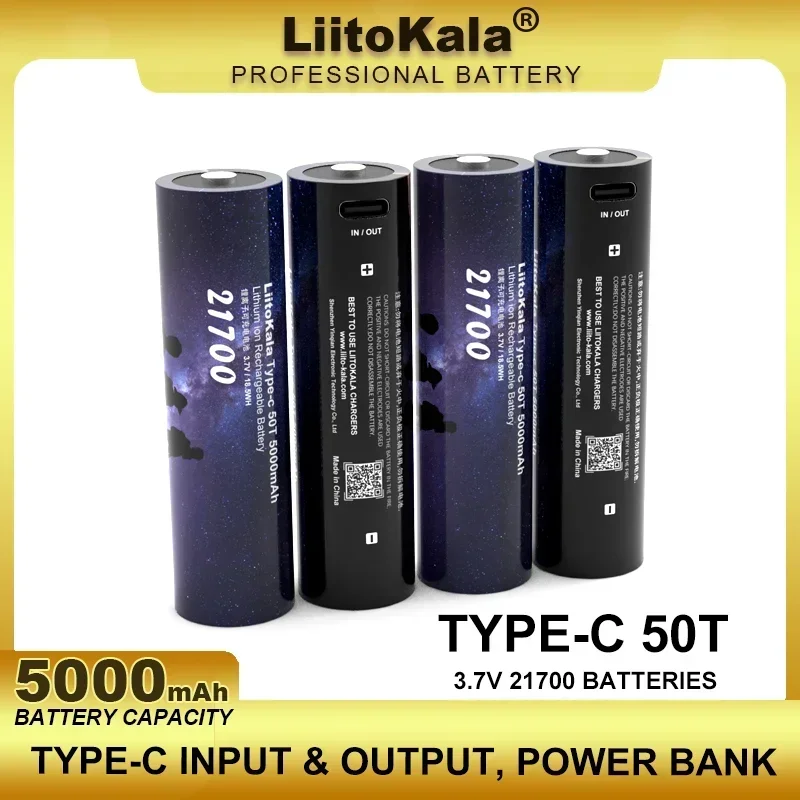 4 Uds 100% Original Liitokala tipo c 50T 21700 batería de litio multifunción 3,7 V 5000mAh tipo c entrada y salida salida de 5V.