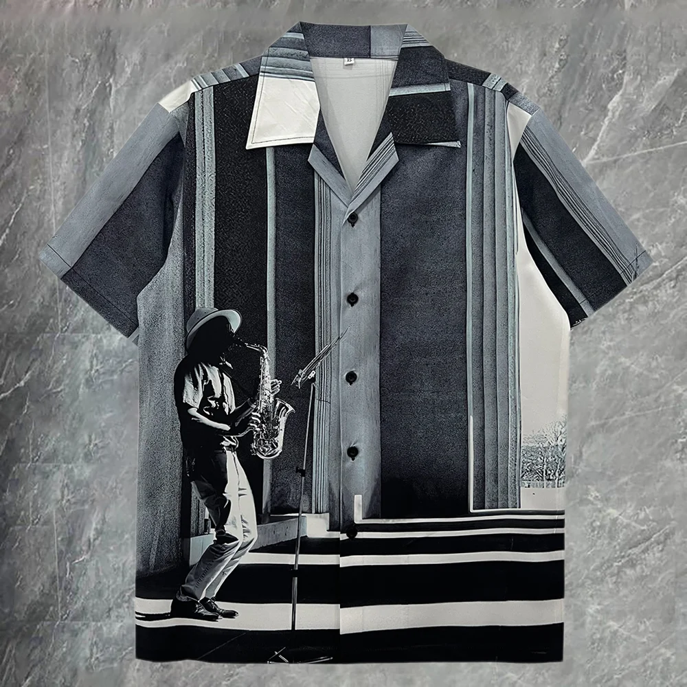

Мужская повседневная рубашка с коротким рукавом, принт «Абстрактный портрет», полосатый узор, комбинированный принт, для вечеринок, коллекция 2026