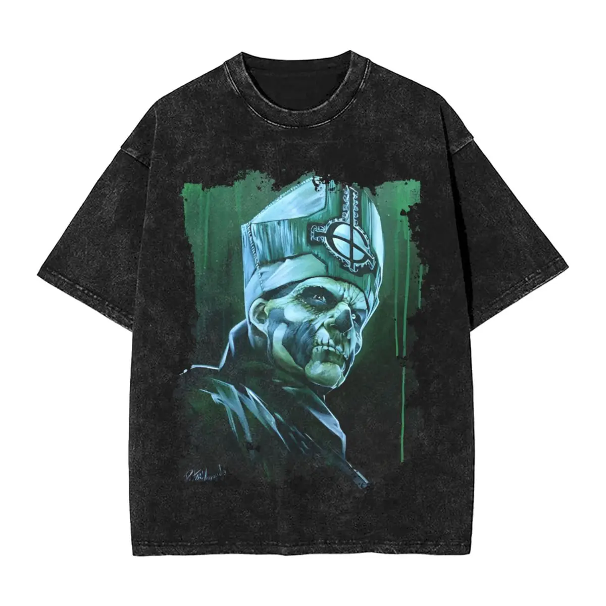 Ghost Demonic Anti Pope Washed T Shirt Streetwear Hip Hop Novelty T-Shirt Rock Band Tees Tops Men Women Cotton Oversize Printed