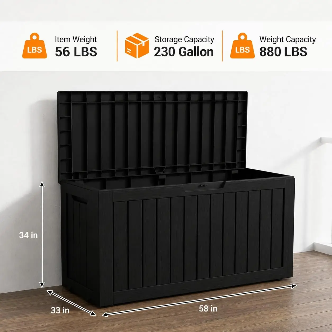 230 Gallon XXL Outdoor Deck Box, Waterproof Resin Storage Box Bench with Lock, Large Patio Cushion Storage, Garden, Customized