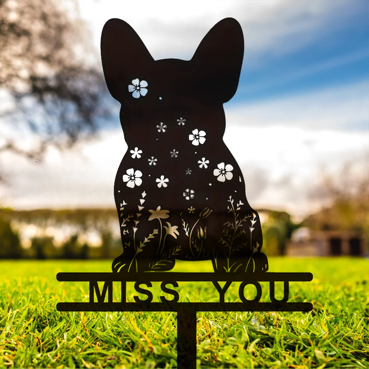 

1pc French Bulldog Memorial Stake Metal Sign Pet Grave Markers Sign Metal Garden Decoration Stake Pet Loss Gift, Yard Art Decor