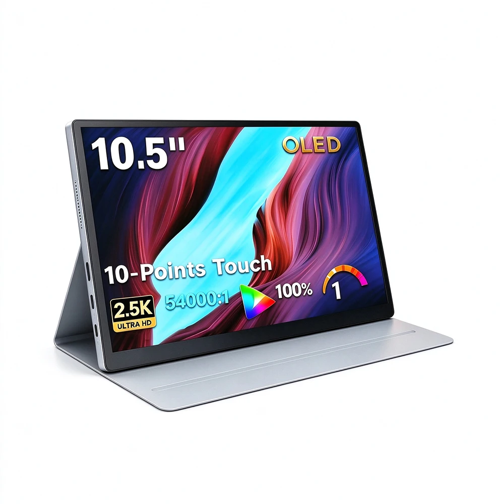 OLED 10.5-inch Touch Portable Display with Leather Casing, Dual Type-C, HDMI, Suitable for Laptops, Mac Phones, PS4/5 Switch