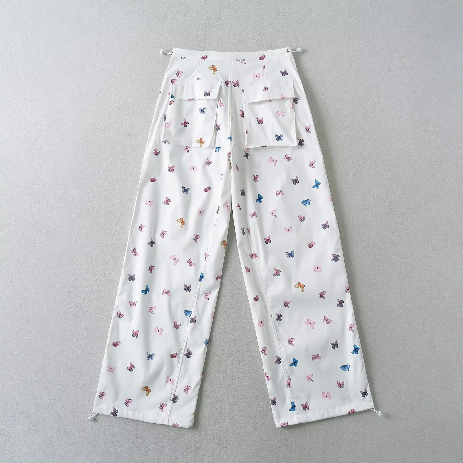 Amerikanische Süße Druck Casual Arbeit Hosen Frauen Sommer Hohe Taille Dstring Lose Gerade Bein Hosen Breites Bein Lange...