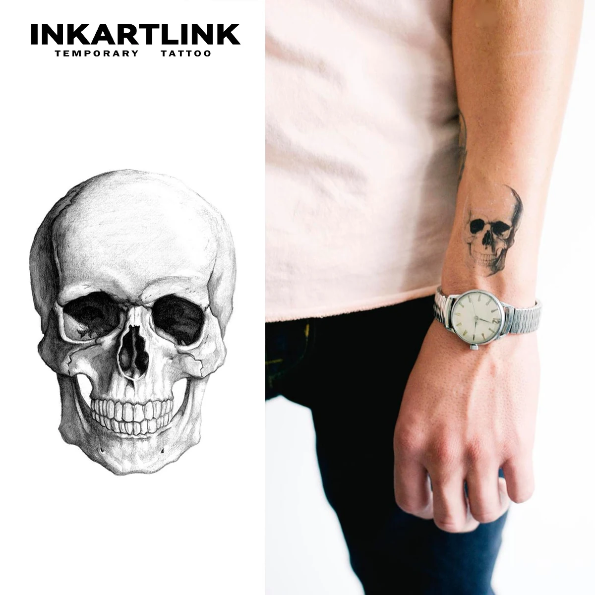 وشم جمجمة مؤقت، آخر حتى 15 يومًا، تكنولوجيا جديدة سحرية مقاومة للماء، ملصق شبه دائم.