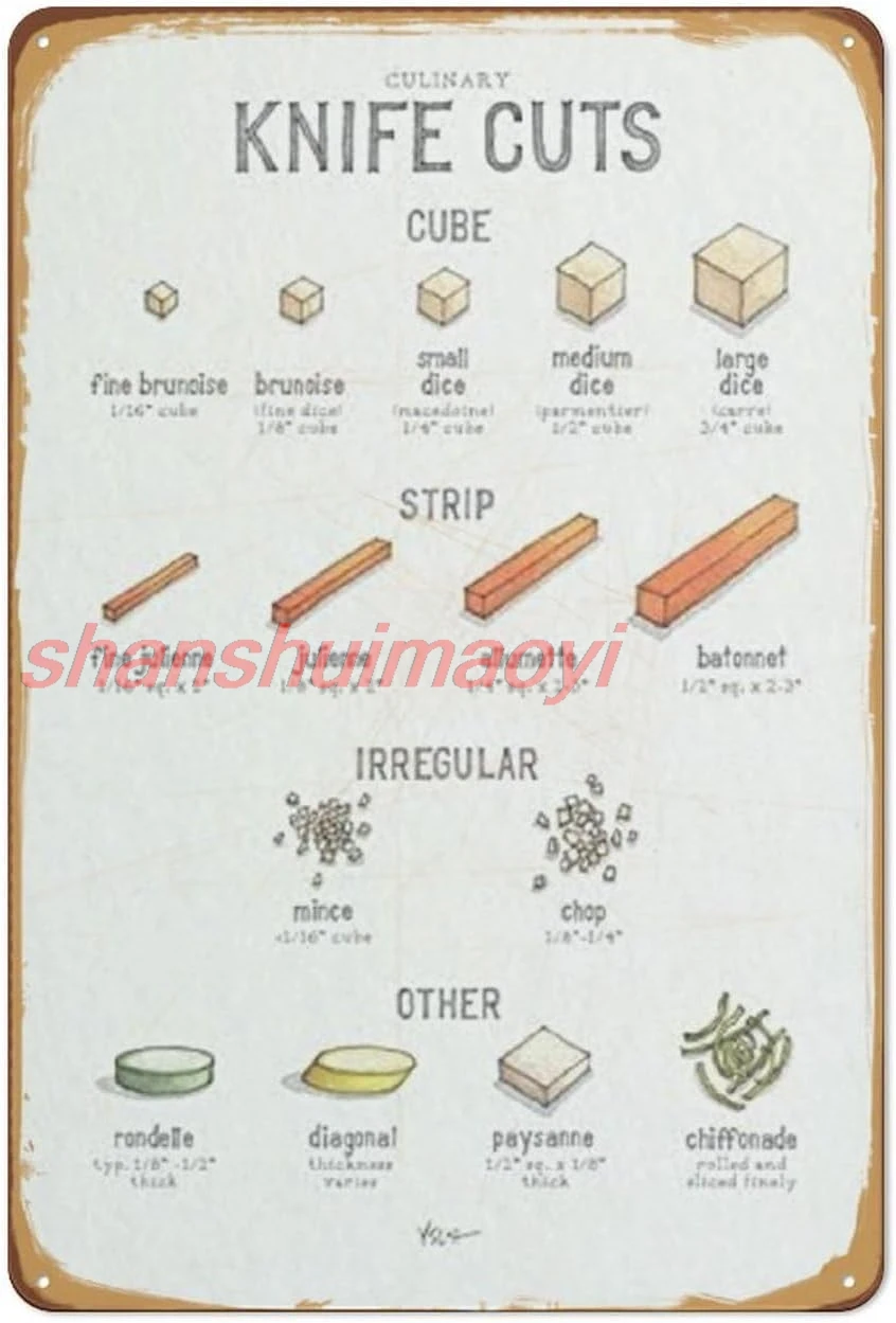 Metal vintage estanho sinal faca cortes cartaz comida & cozinhar ilustrações culinárias arte impressão decoração de casa engraçado metal si uuj