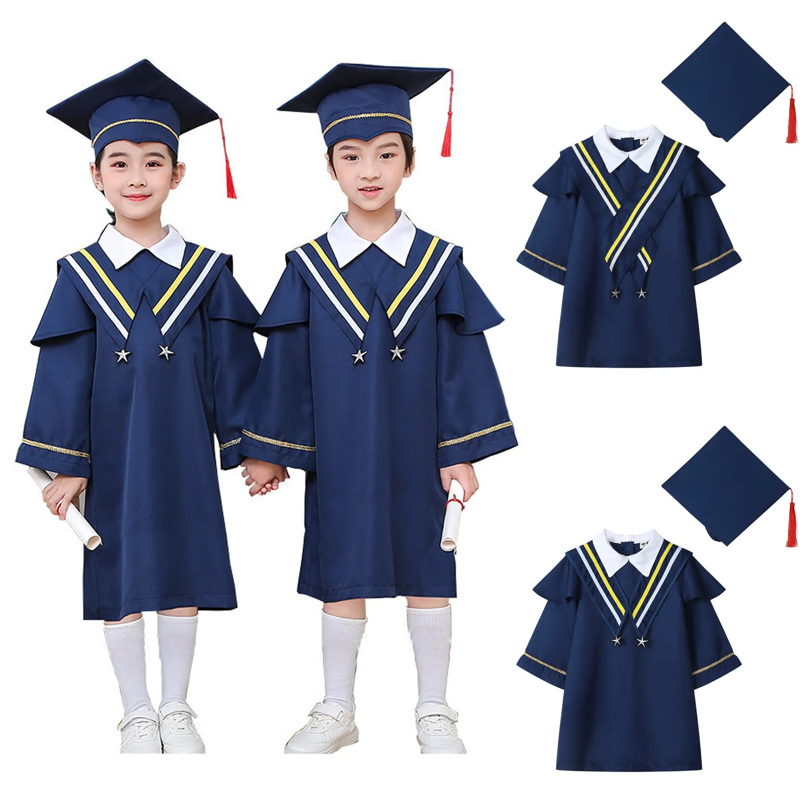 Kinderen Afstuderen Kostuums School Academicc Uniform Jongens Gilrs Fotografie Performance Kleding Kleuterschool Bachelor Jurken